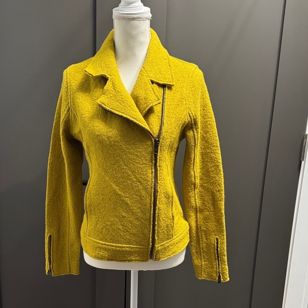 Tahari Mustard Wool Moto Jacket for Women Size XS